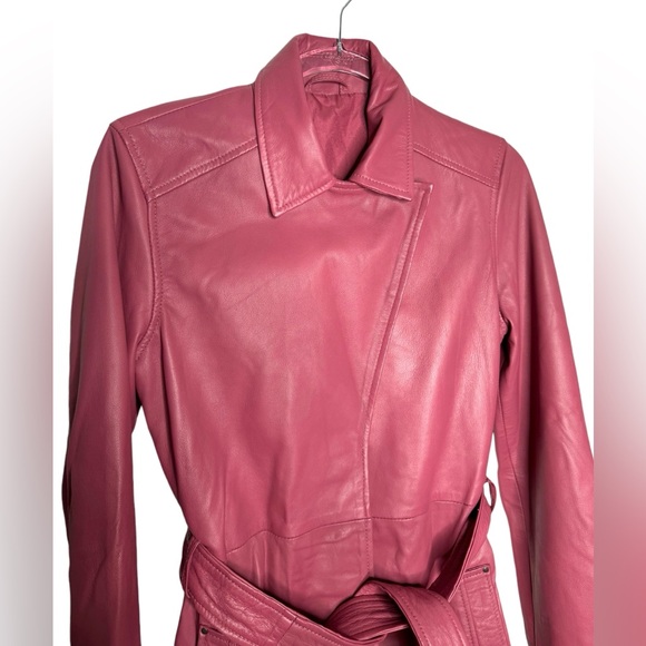 2ND DAY | Birger et Mikkelson 100% Lamb Leather Pink Belted Trench EU 34 XS - Picture 7 of 12